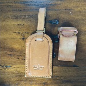 Louis Vuitton Brown Leather Luggage Tag Duo